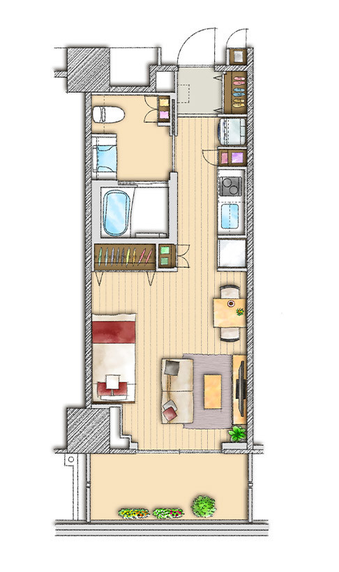 C1タイプ（1R）居室間取り