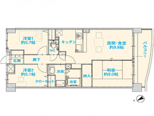 間取図（3LDK／62.12㎡の場合）